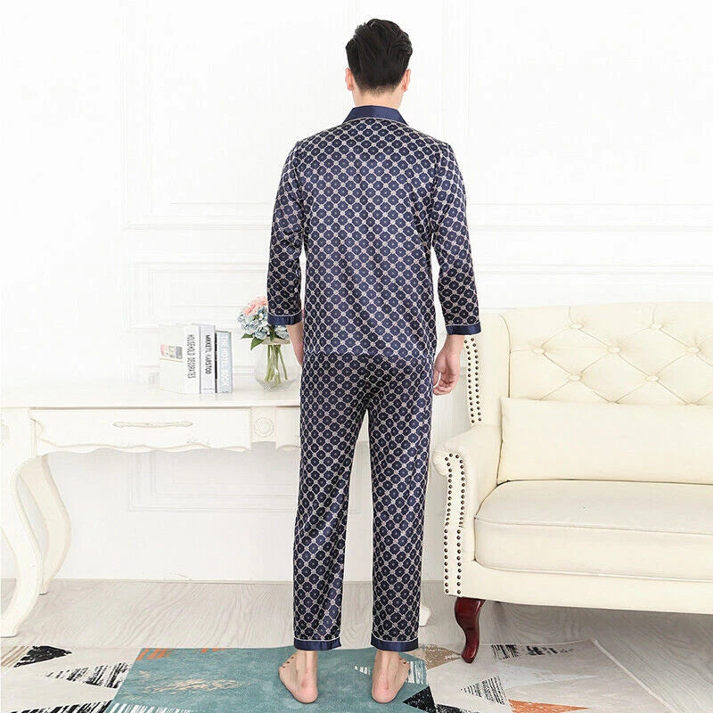 Men Silk Satin Pajamas Set Pyjamas Luxury Set Long Sleeve Sleepwear Loungewear*n