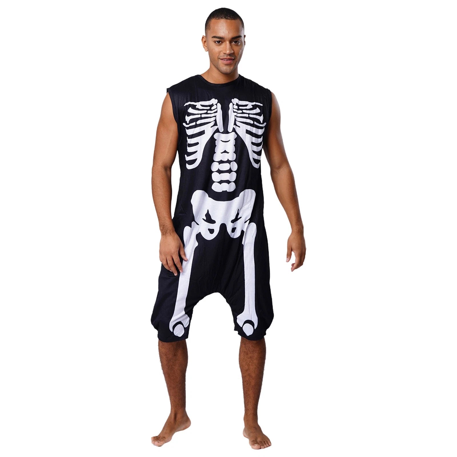 Men's Loose Romper Pajamas Jumpsuit Sleepwear Zipper Crotch One Piece Bodysuit