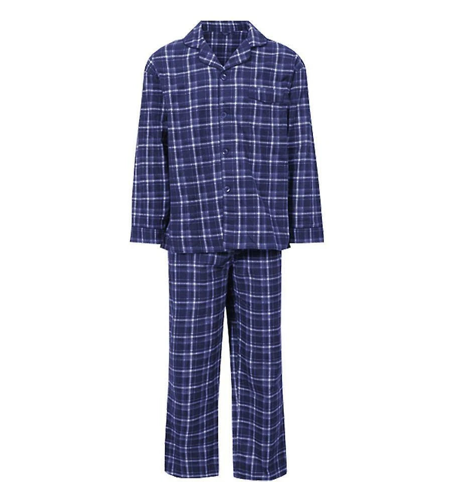 Mens Champion Brushed Cotton Thermal Blue Check Warm Pyjamas S-3XL