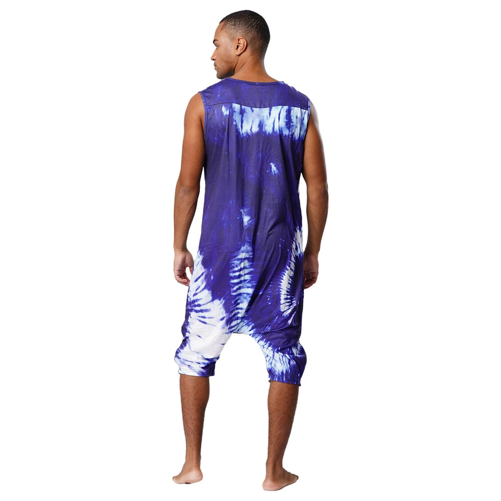 Men's Loose Romper Pajamas Jumpsuit Sleepwear Zipper Crotch One Piece Bodysuit