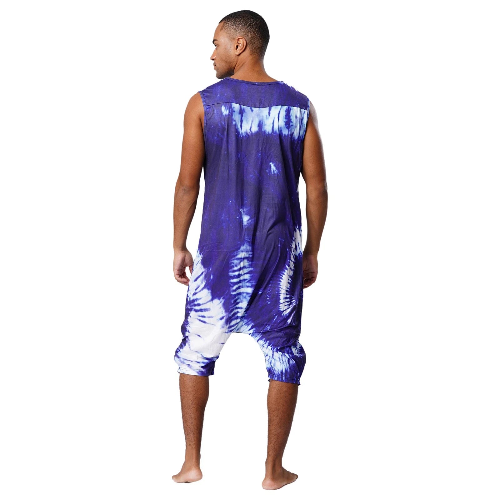 Men's Loose Romper Pajamas Jumpsuit Sleepwear Zipper Crotch One Piece Bodysuit