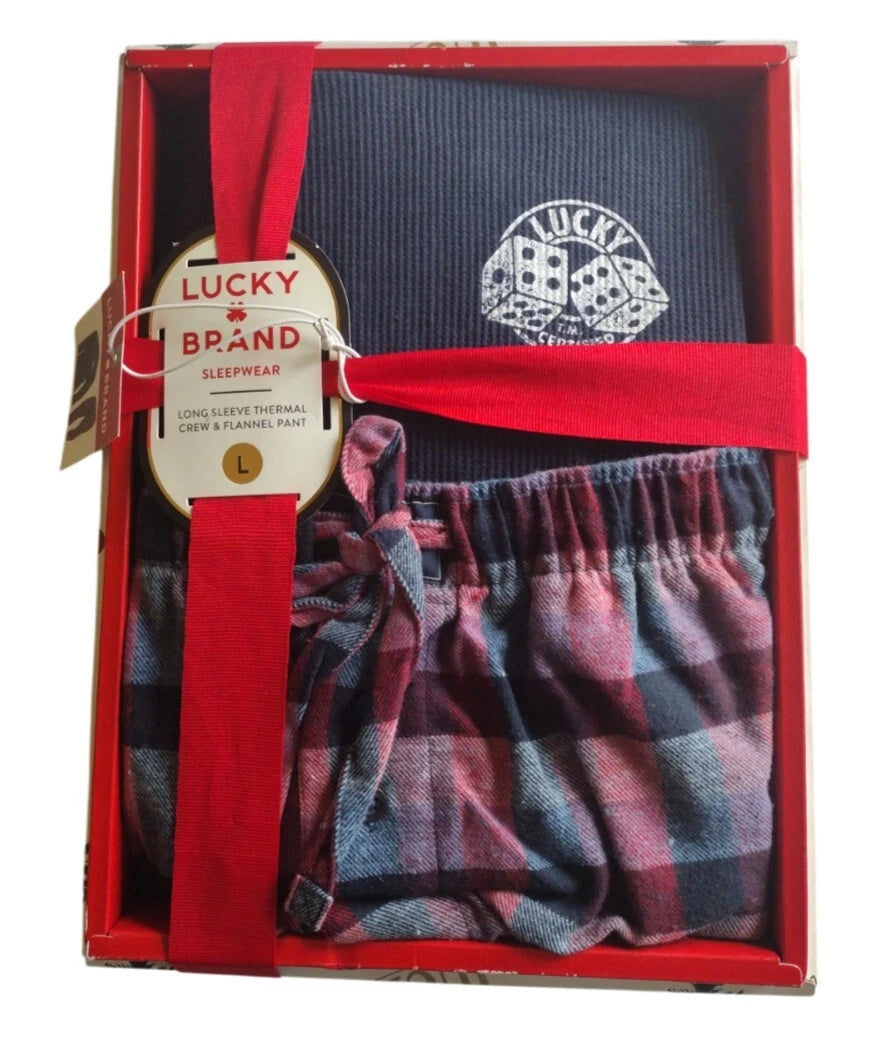 Lucky Brand Pajamas Set Mens Sz Large Thermal Top Flannel Pants Christmas New