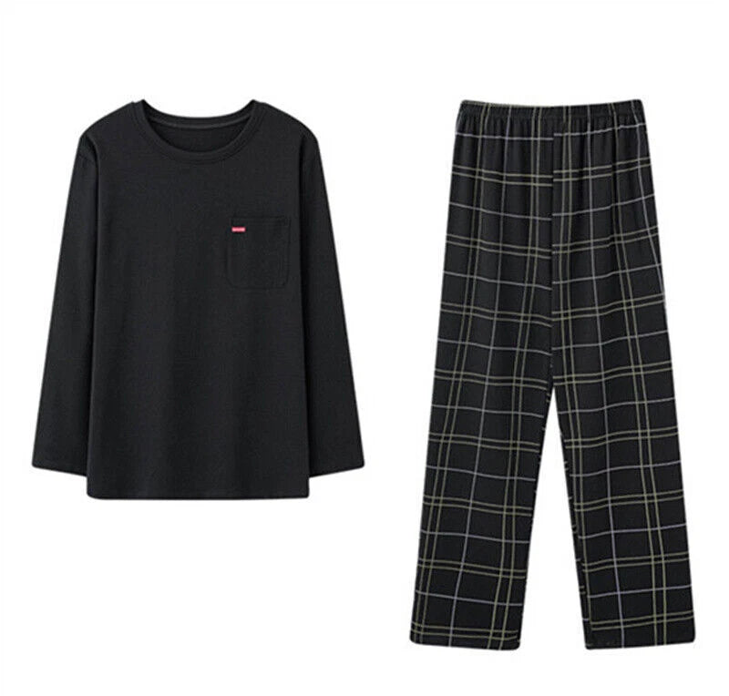 Men's t Pajamas Sets Men Plaid Pants Pure Cotton Male Sleepwear 4XL Nightwear