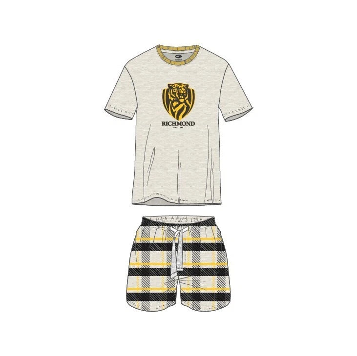 Richmond Tigers AFL AFRCH0227 Mens Short Sleeve Check PJ Pyjama Set Size XL New