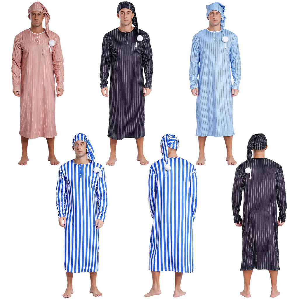 Mens Nightwear Sleeping Pajamas Halloween Nightgowns Arab With Hat Outfits Up