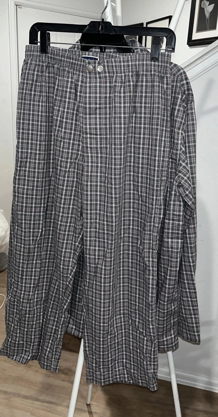 Club Room  Men’s Med Sleepwear, Gray Plaid Cotton Pajamas