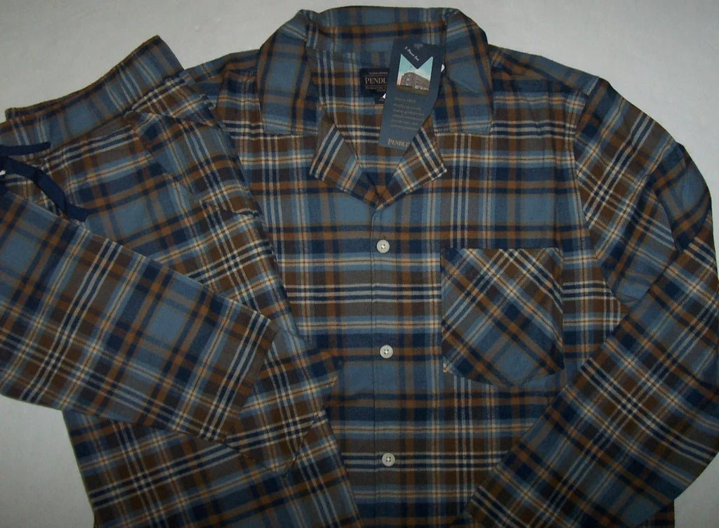 NWT Pendleton BLUE/NAVY/BROWN PLAID 100% SOFT Cotton FLANNEL Pajama Set Men's M