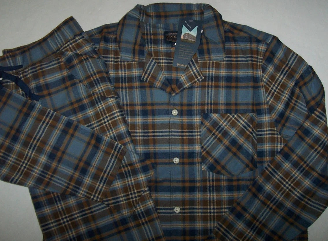 NWT Pendleton BLUE/NAVY/BROWN PLAID 100% SOFT Cotton FLANNEL Pajama Set Men's M