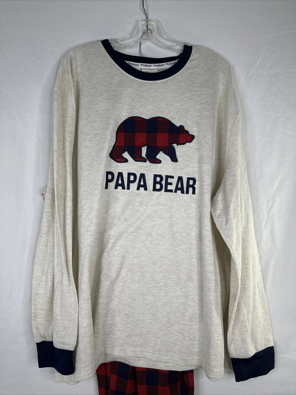 Dearfoams Pajama Set Mens Size 3XL Ivory Red Plaid PAPA BEAR
