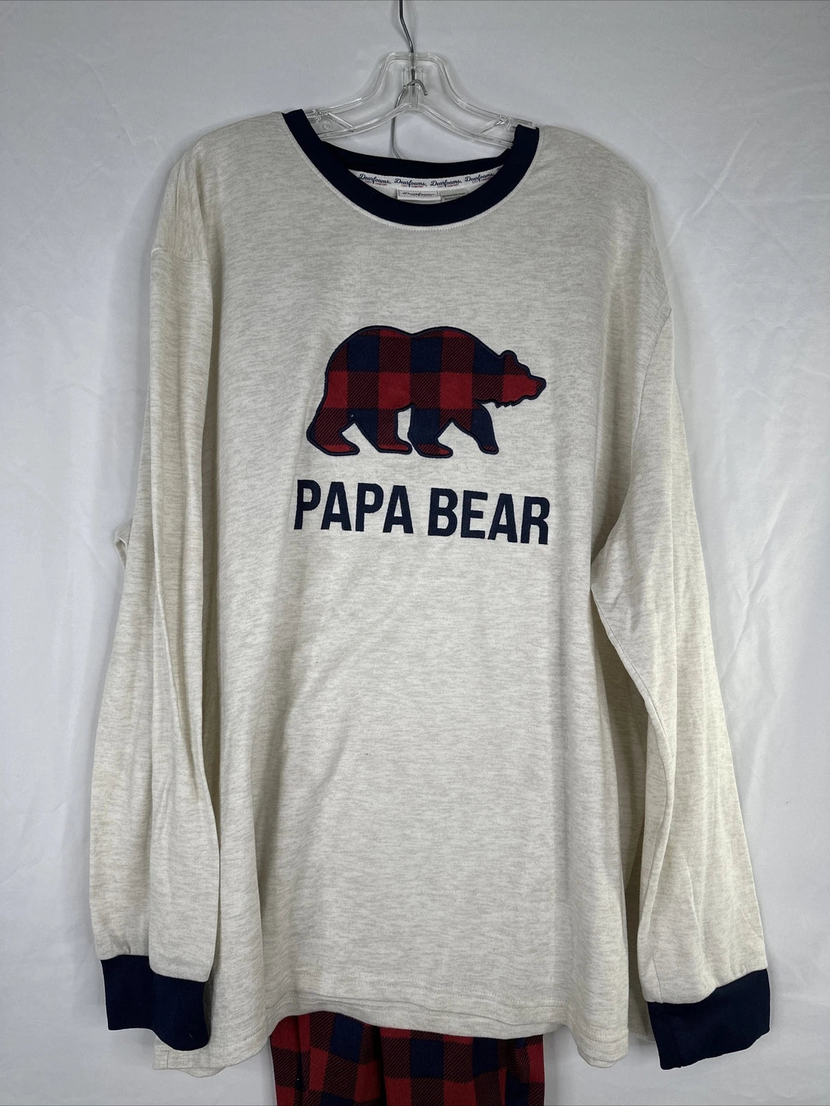 Dearfoams Pajama Set Mens Size 3XL Ivory Red Plaid PAPA BEAR