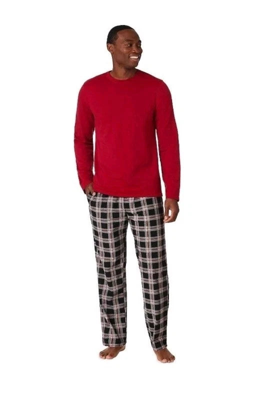 New Men's Cuddl Duds Cozy Relaxed Fit Lodge Pajama Set Red / plaid L