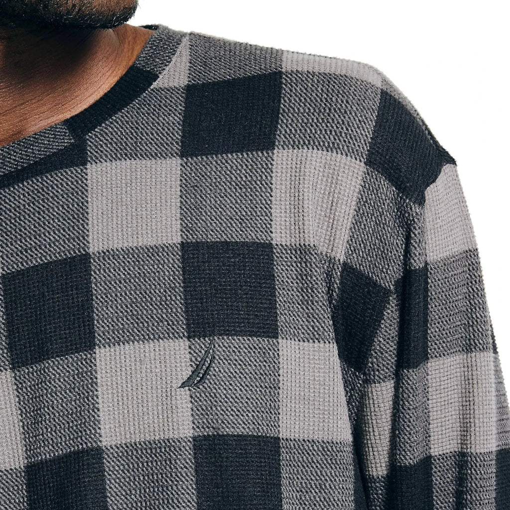 Nautica Men's Waffle Buffalo Plaid Pajama Set, Storm Grey, L