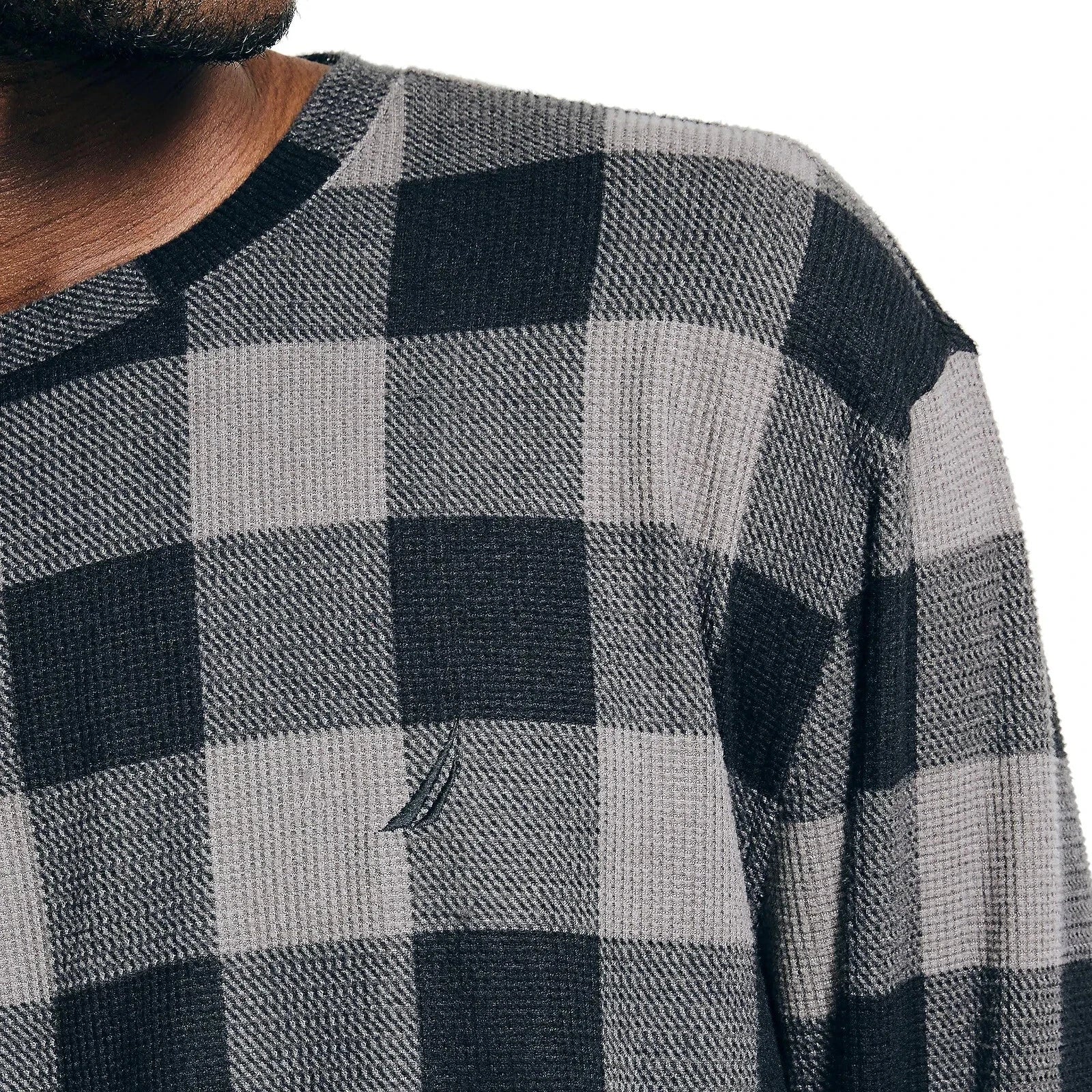 Nautica Men's Waffle Buffalo Plaid Pajama Set, Storm Grey, L