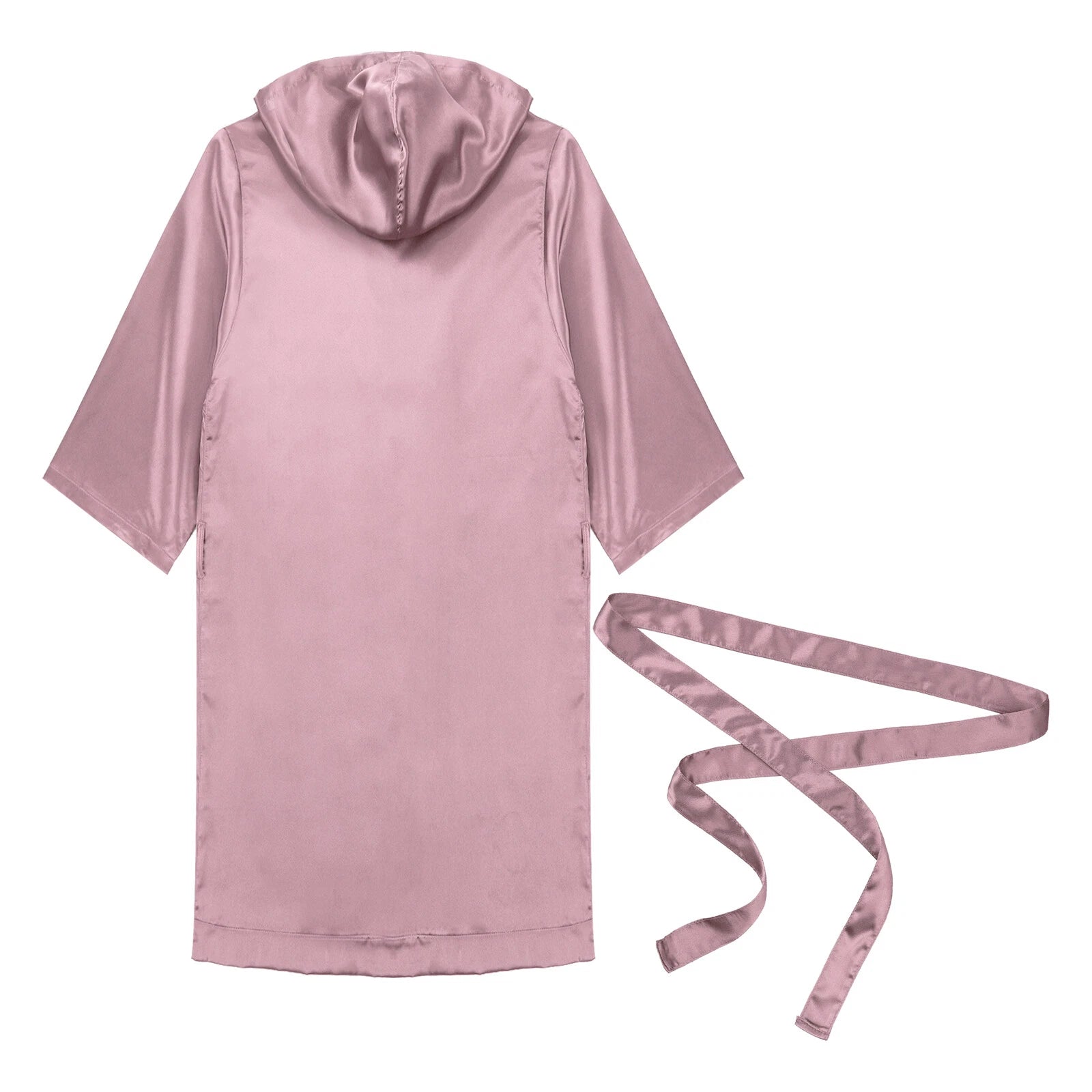 Men's Silk Satin Pajamas Hooded Bathrobe with Belted Set Bath Robe Sleepwear