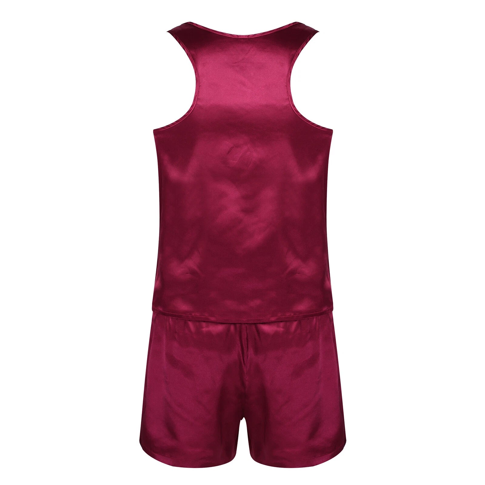 Mens Satin Pajamas Set Sleeveless Tank Top with Shorts Sleepwear Nightwear