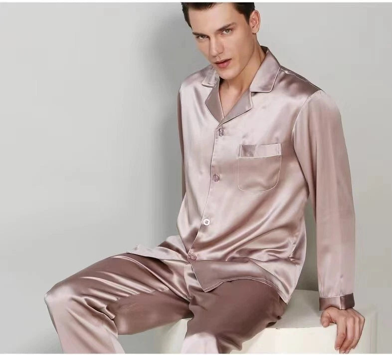 Men's 19MM 100% Silk Pajamas Set Silk Sleepwear Size M  Chocolate