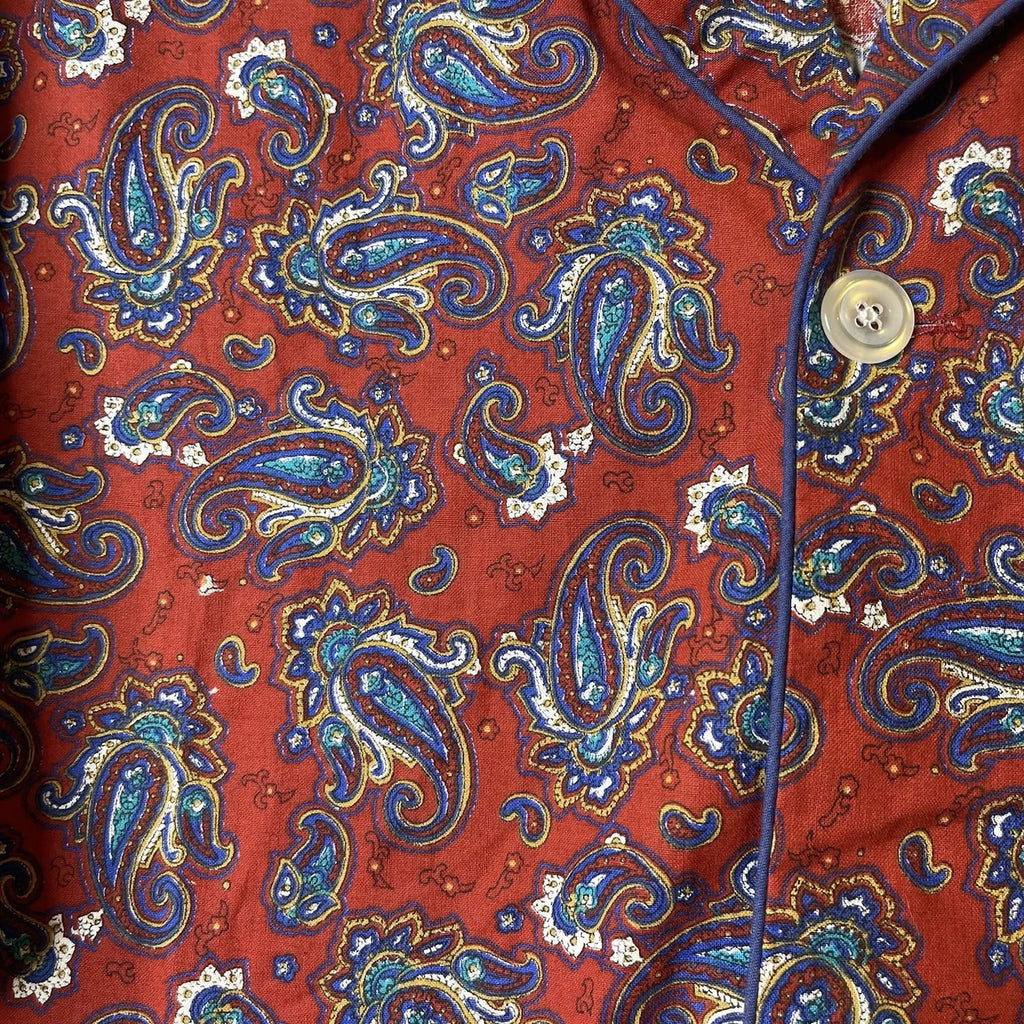 Bill Blass Men’s Pajama Set 2 Piece Paisley Print Blue Red Large 100% Cotton