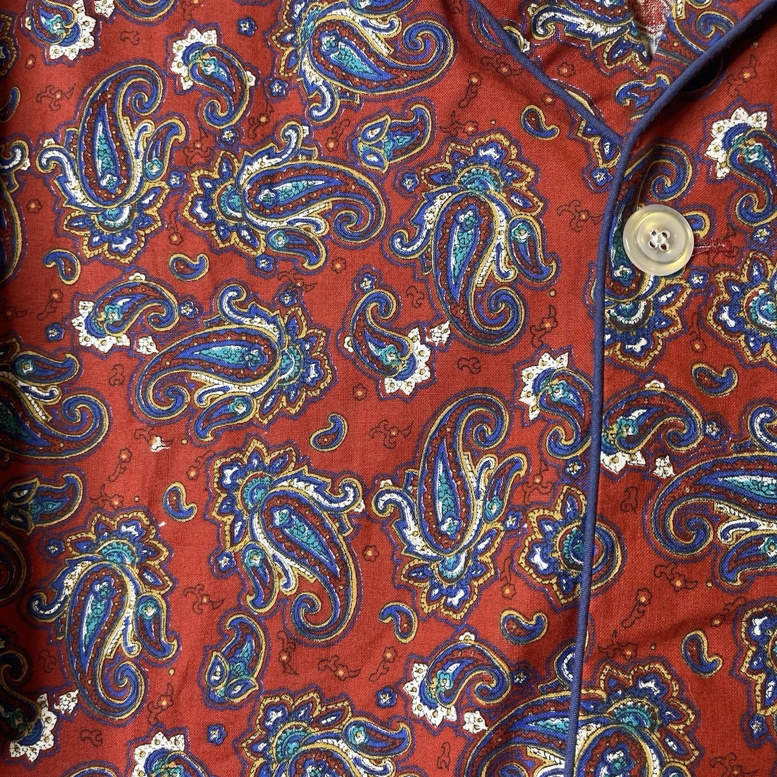 Bill Blass Men’s Pajama Set 2 Piece Paisley Print Blue Red Large 100% Cotton