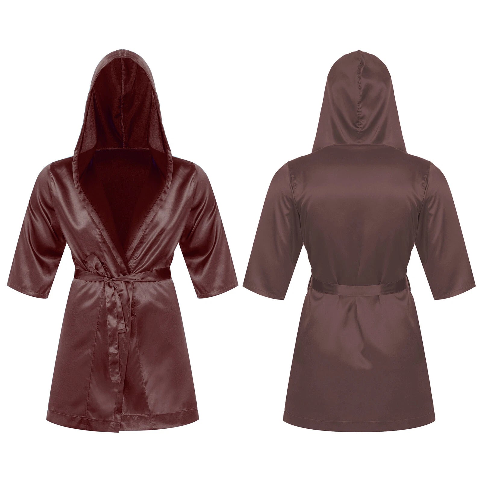 Men's Silk Satin Pajamas Hooded Bathrobe with Belted Set Bath Robe Sleepwear