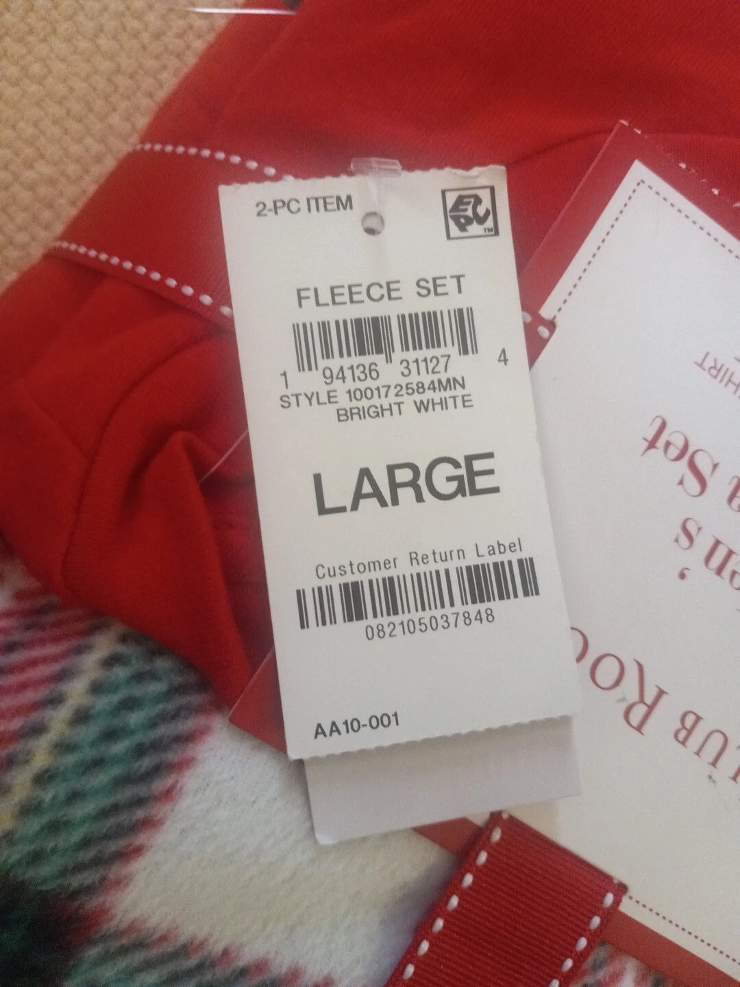 Club Room Men's Plaid Fleece Pajama Top Pants Set Red Plaid Large.        J1