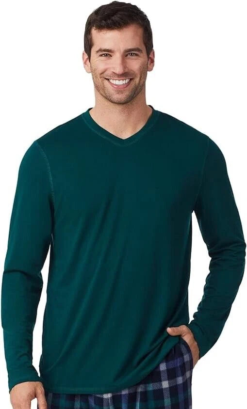 Cuddl Duds Mens Cabin Fleece Long Sleeve V-Neck Top and Pajama Pant 2-pc Set,XL*