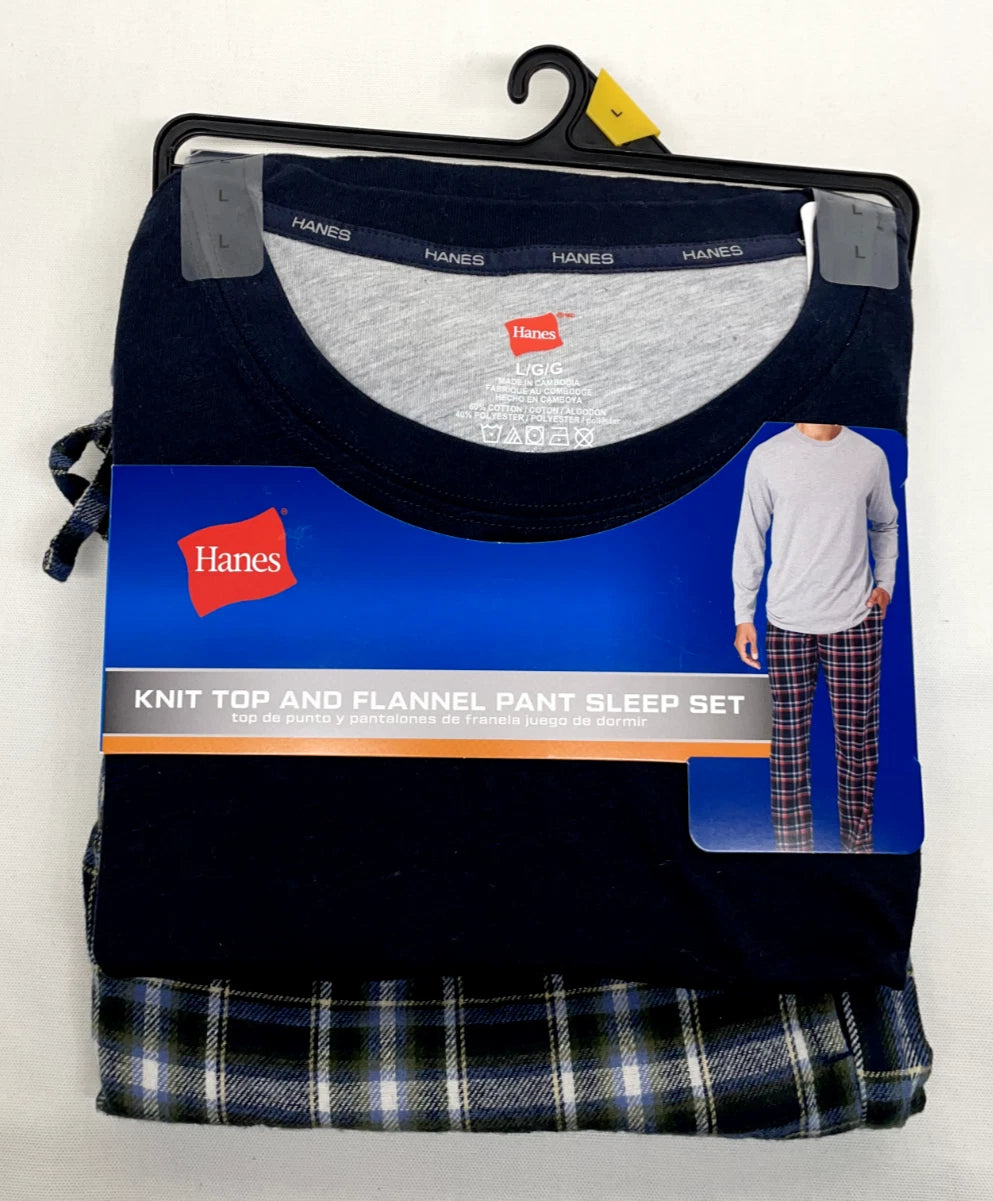 HANES Men’s Knit Top And Ultra Soft Flannel Sleep Pants 2-Piece Set, Sizes: S, L