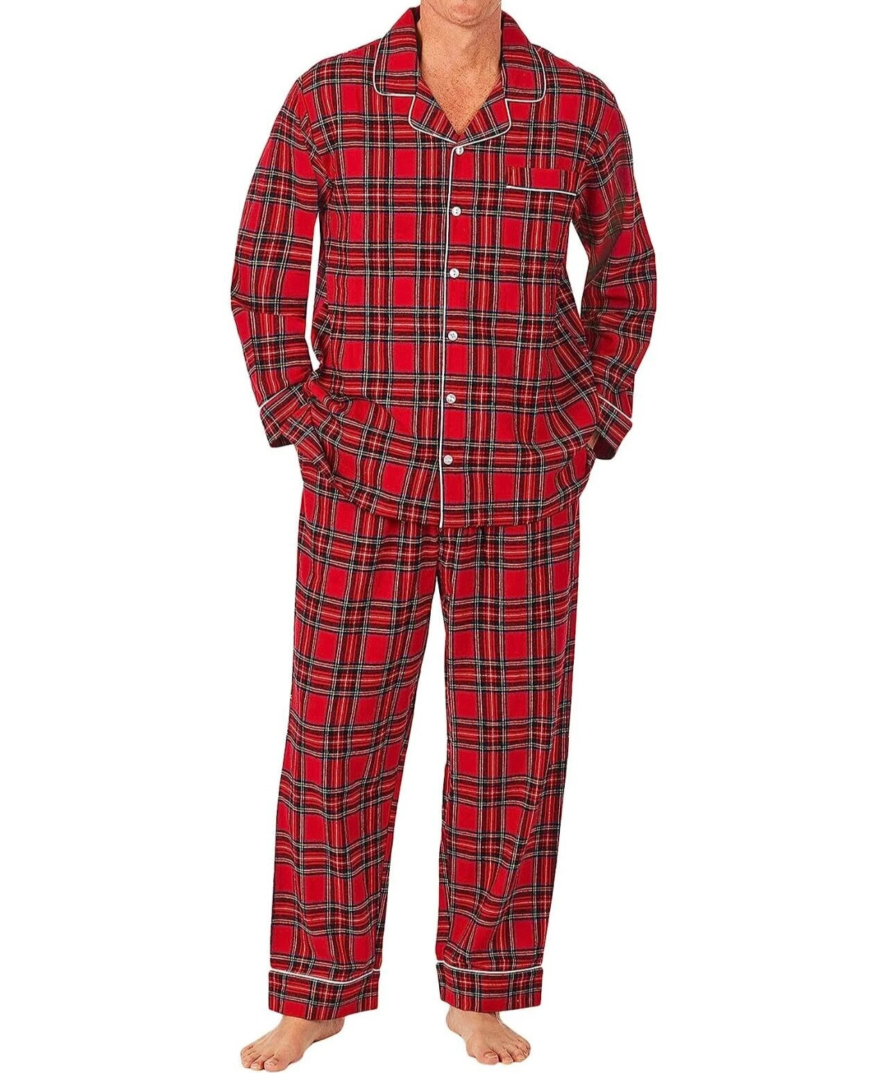 NWT Lanz of Salzburg RED TARTAN PLAID 100% Cotton FLANNEL Pajama Set Men's L