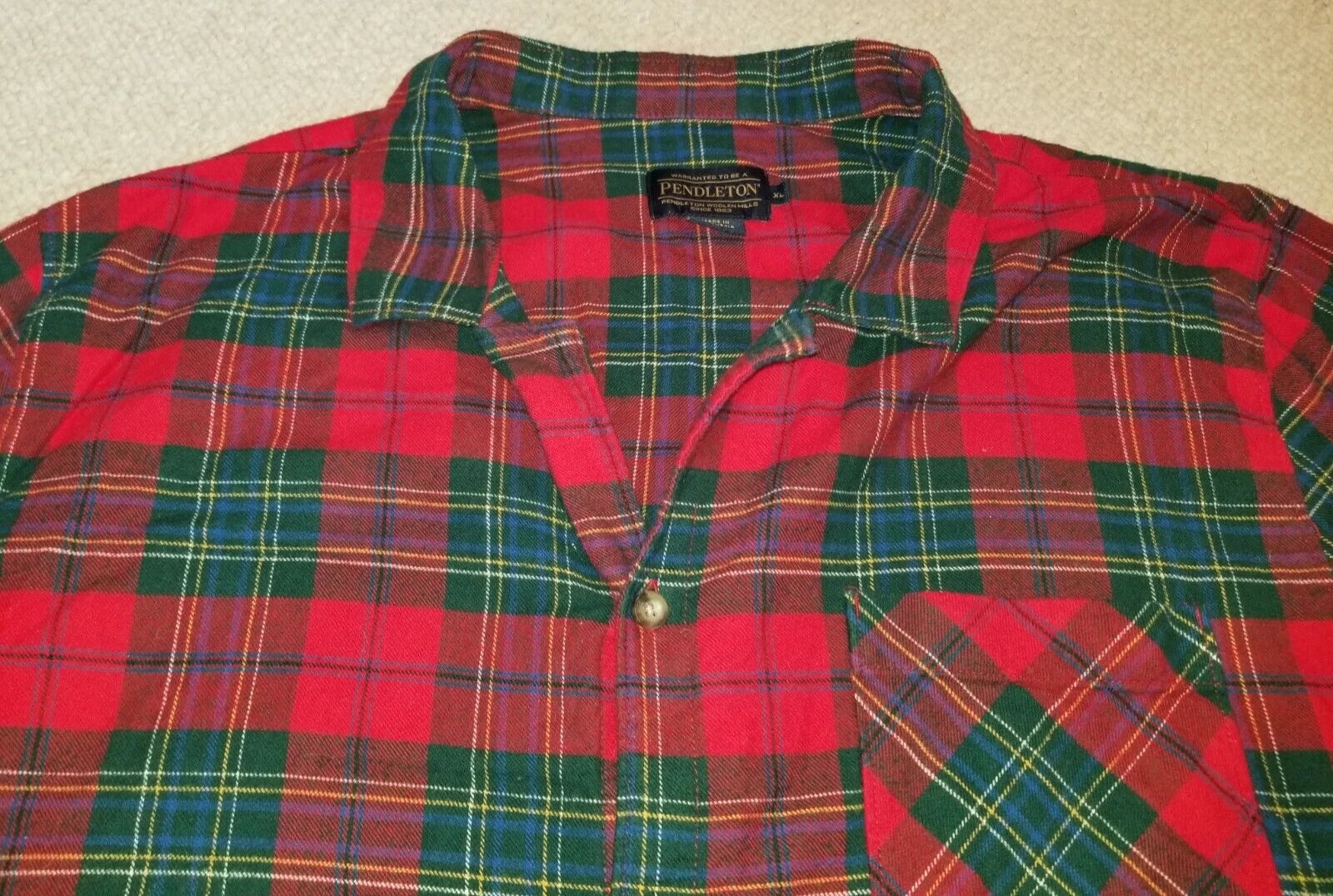 Mens Pajama Set-PENDLETON-red/green Scotch plaid 100% cotton flannel-XL