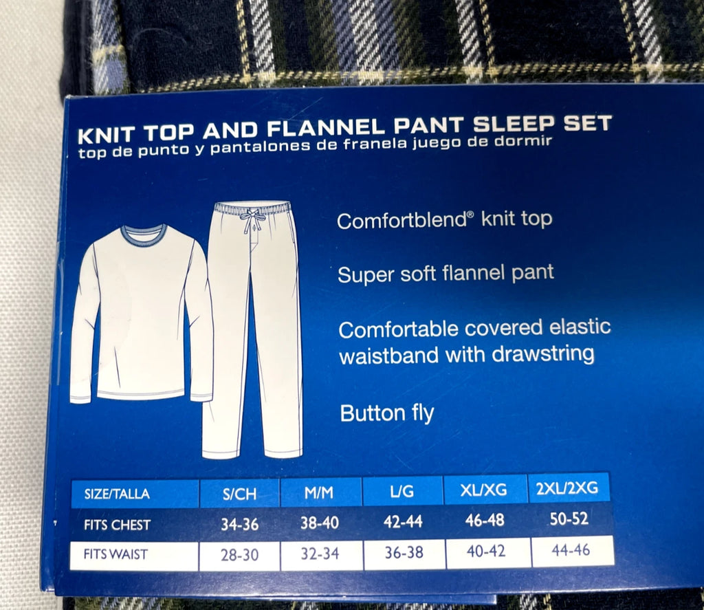HANES Men’s Knit Top And Ultra Soft Flannel Sleep Pants 2-Piece Set, Sizes: S, L