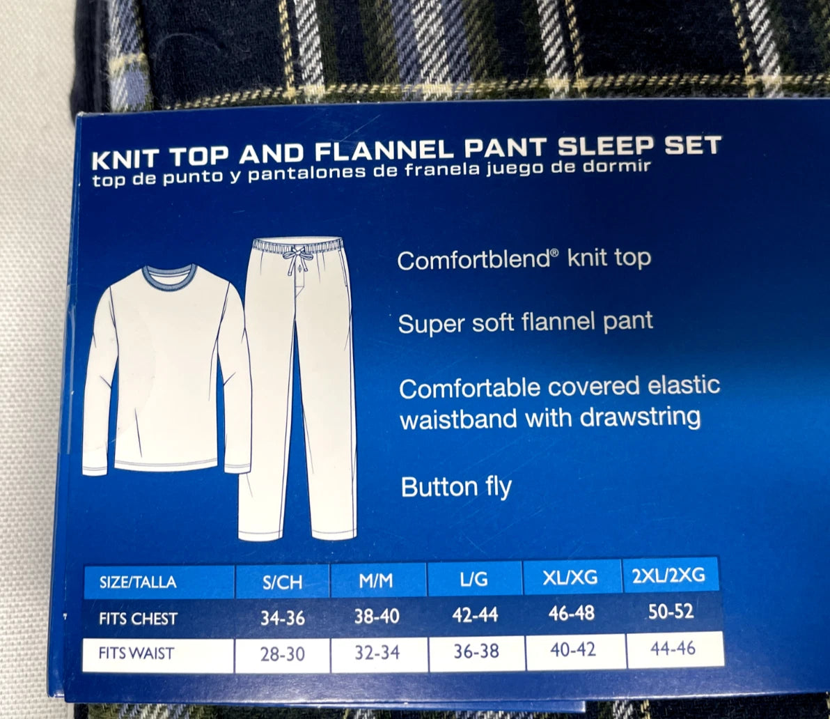 HANES Men’s Knit Top And Ultra Soft Flannel Sleep Pants 2-Piece Set, Sizes: S, L
