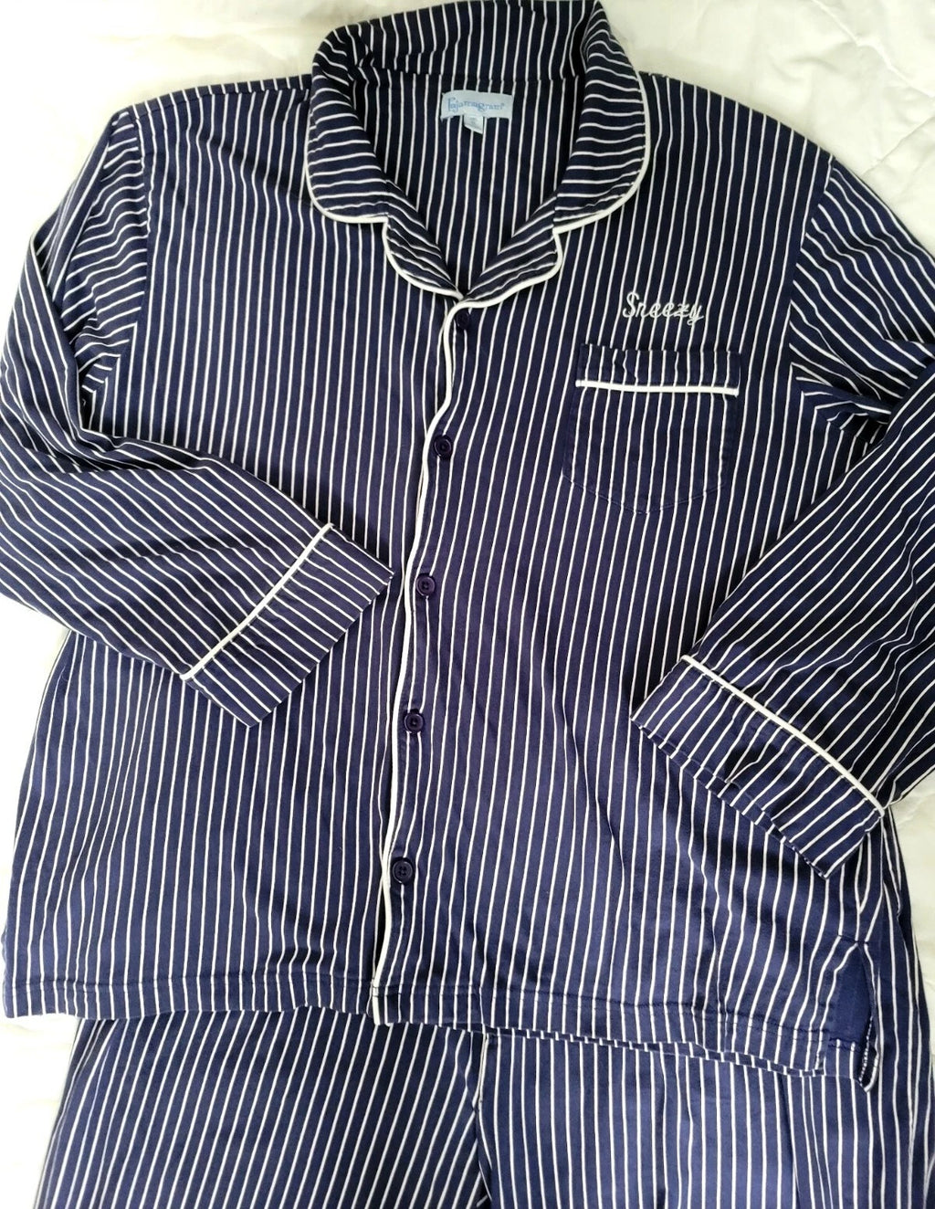 Pajamagram Pajamas Mens XL Blue Striped Sneezy Sleep Set Stretch Cotton New