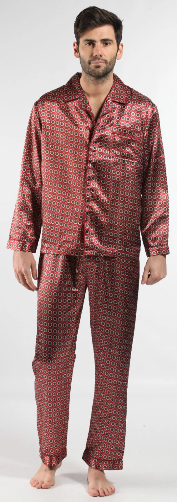 Men's Luxury Silky Satin Printed Pyjama Sets  Kimono Gown Size M up to 2XL Gift
