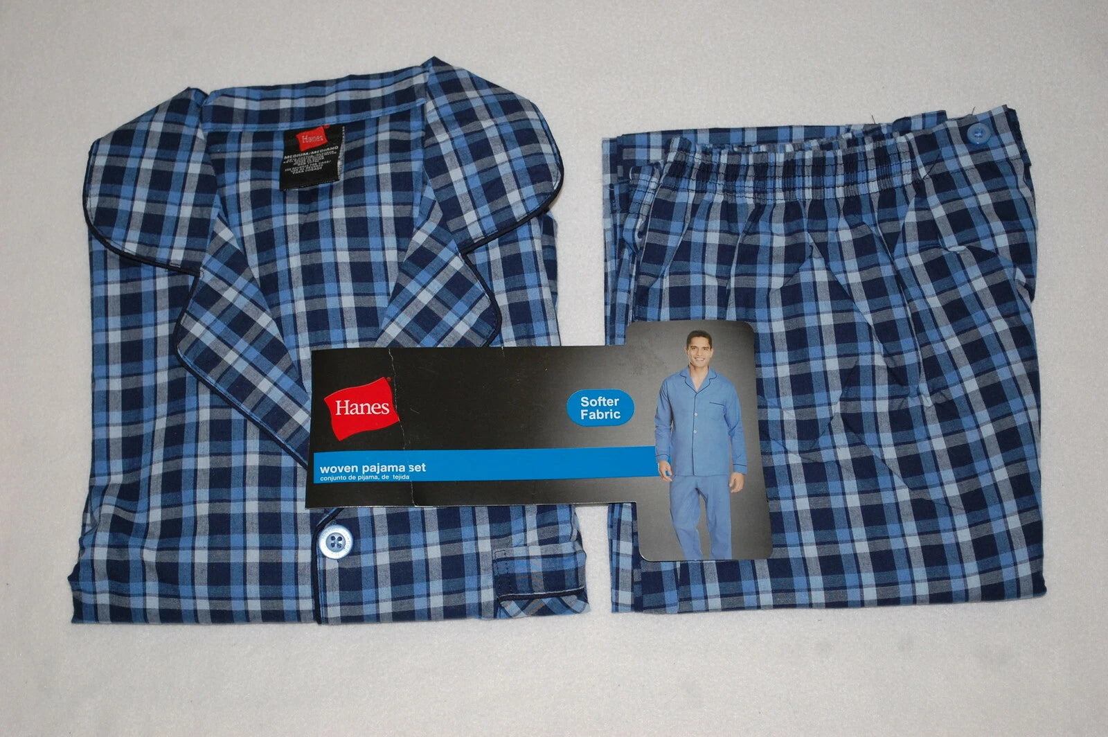 Mens L/S Pajama Set BLUE & NAVY CHECKER PLAID Button Up Shirt, Pants S M L XL 2X