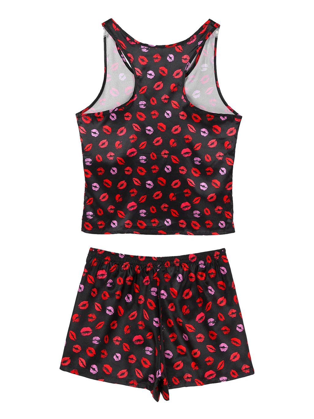 Mens Satin Pajamas Set Sleeveless Tank Top with Shorts Sleepwear Nightwear