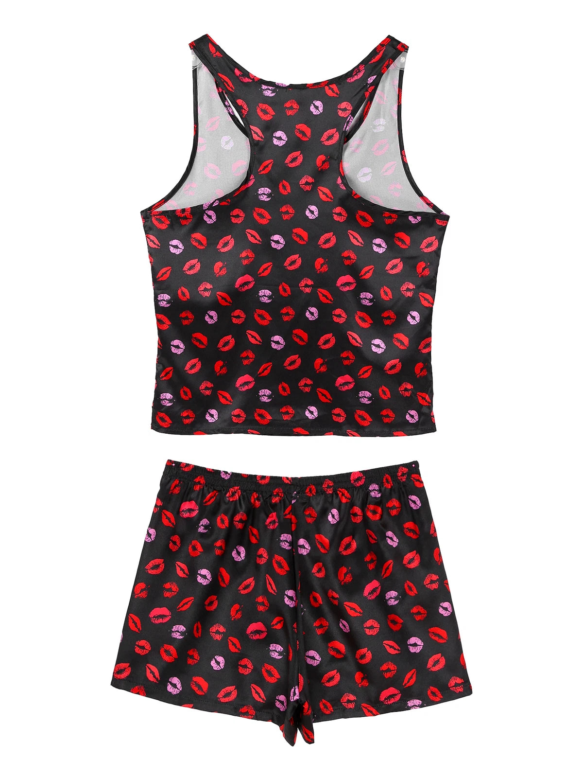 Mens Satin Pajamas Set Sleeveless Tank Top with Shorts Sleepwear Nightwear