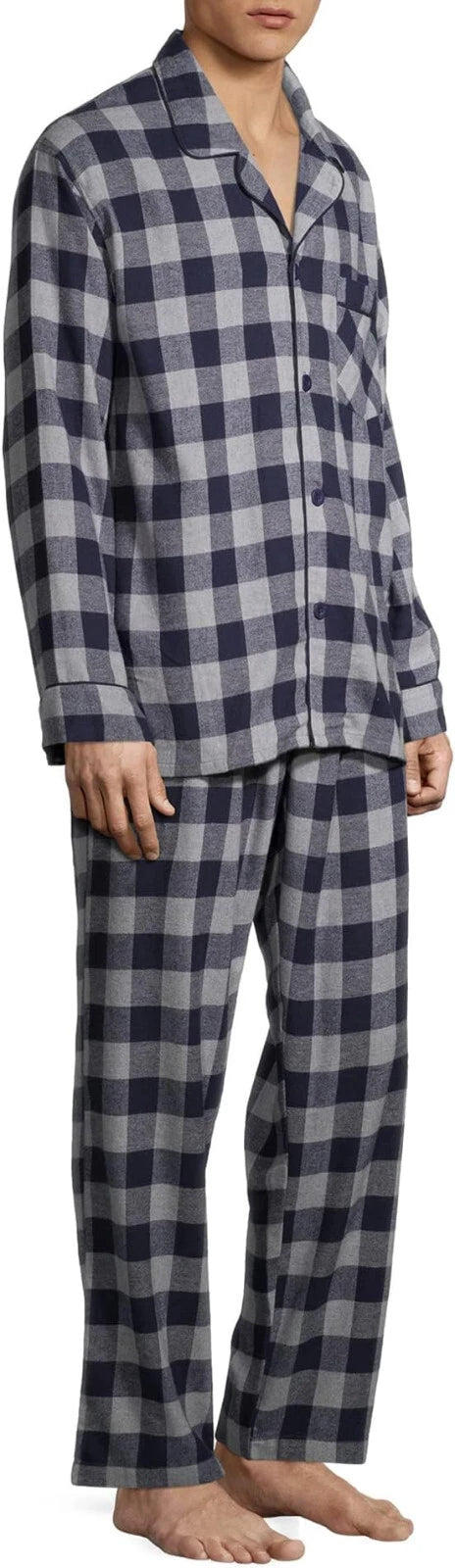Hanes Men's 2-Piece 100% Cotton Flannel Pajama Set - Navy Buffalo Plaid