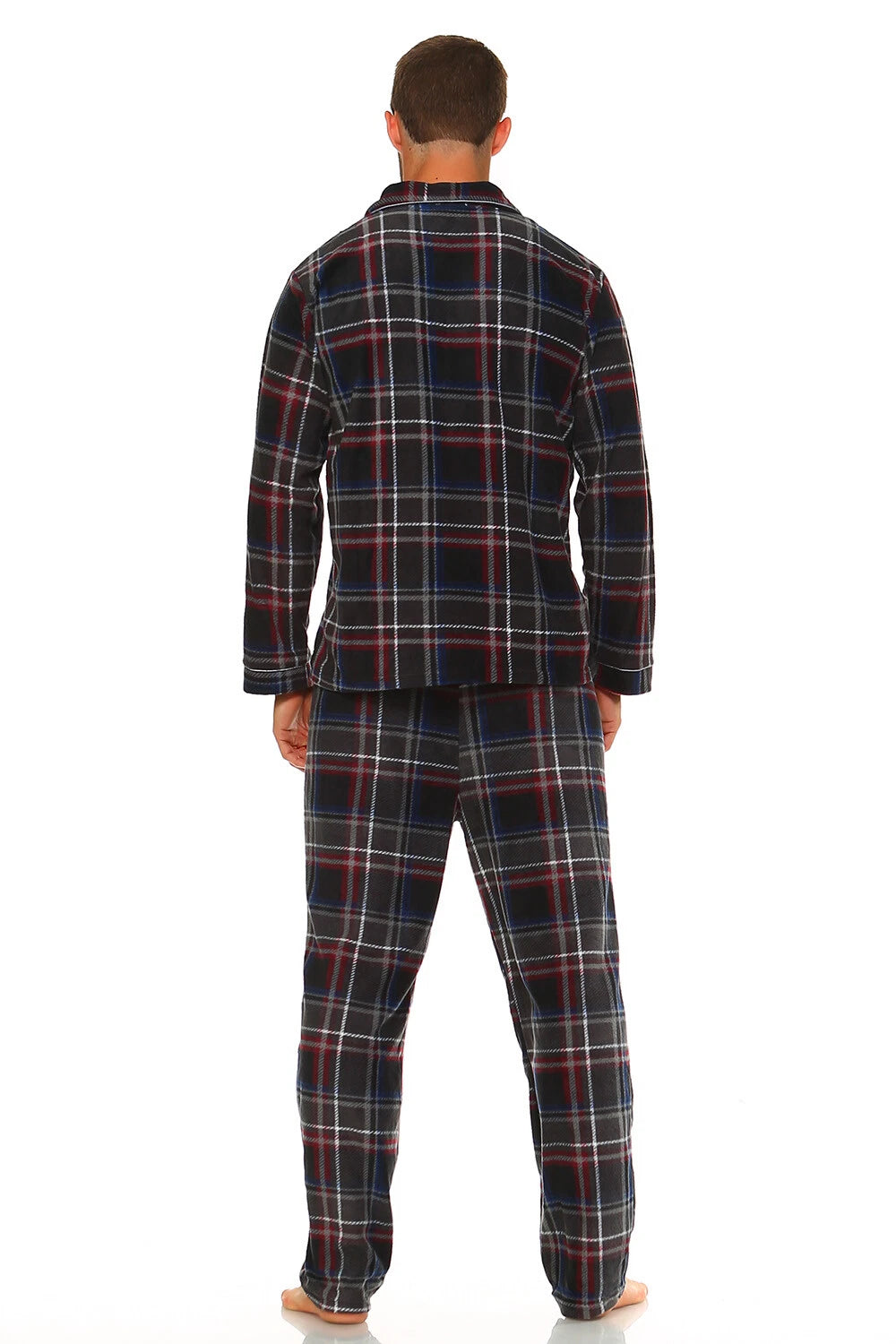 Men's Long Sleeve Pajama Lounge Set Comfortable PJ's Soft Fleece Plaid Sleepwear