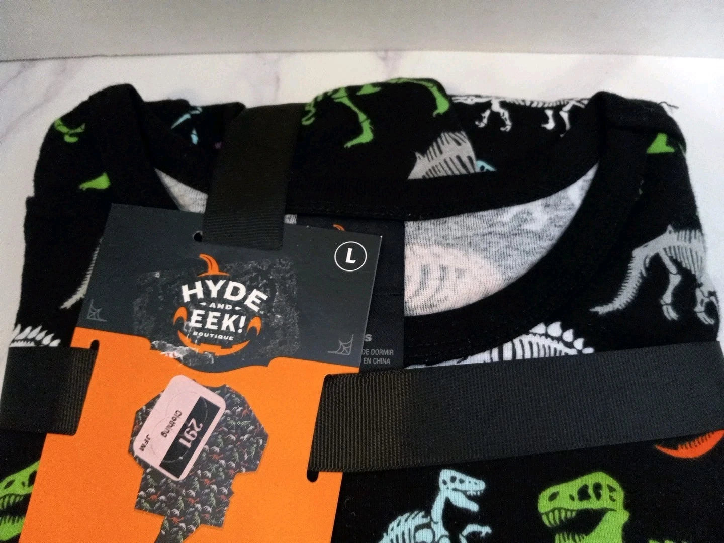 Hyde & Eek Men's 2 Piece Sleep Set Halloween Black With Dinosaurs Size Large NWT