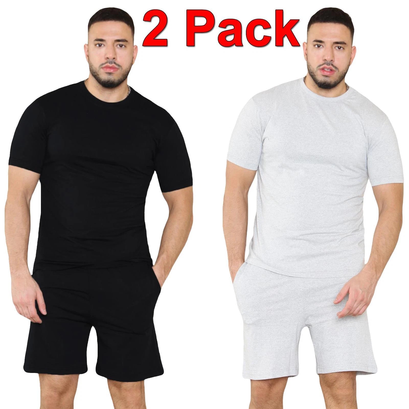 2 Pack Mens Pyjamas T Shirt Shorts Set Nightwear Loungewear Short Sleeve Pjs