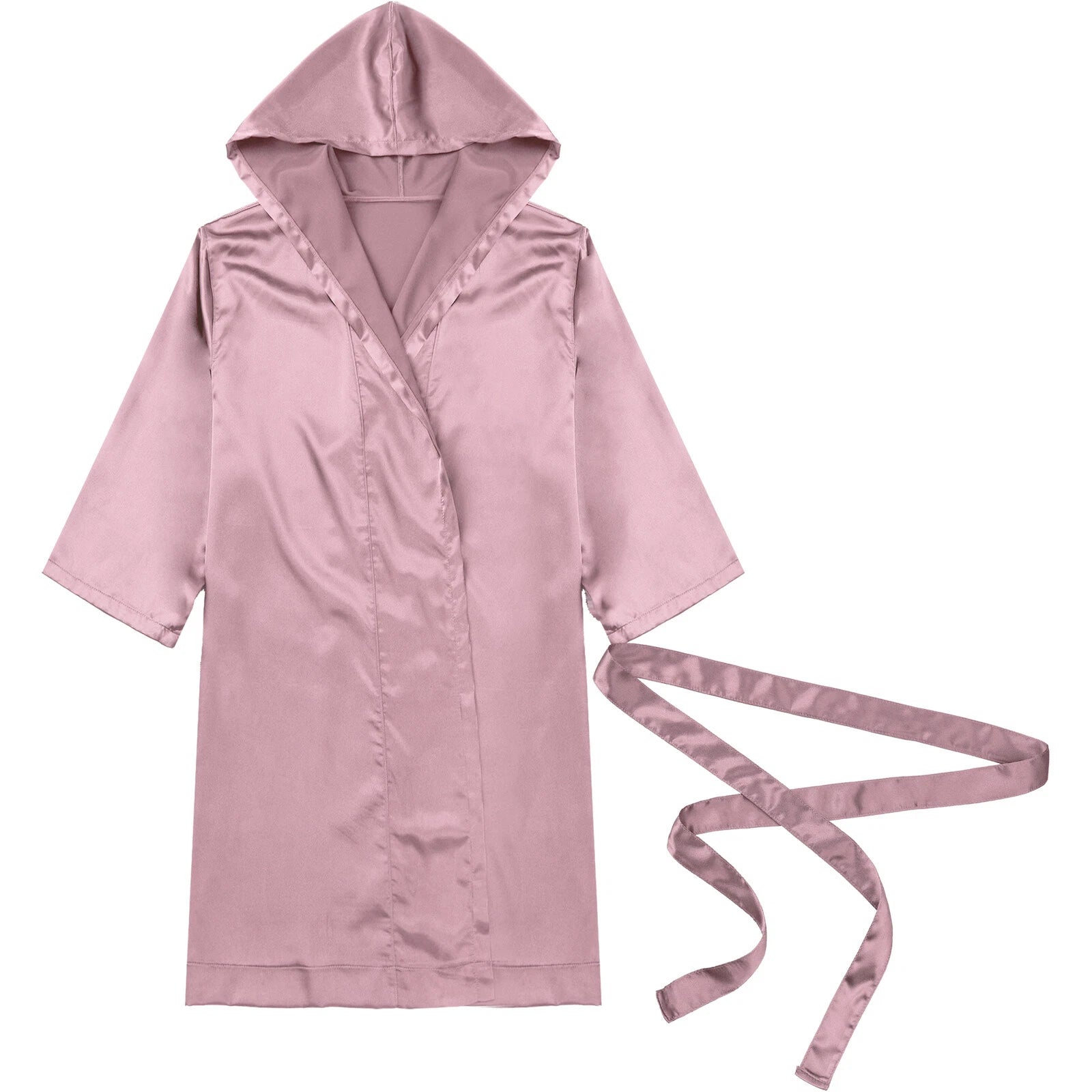Men's Silk Satin Pajamas Hooded Bathrobe with Belted Set Bath Robe Sleepwear