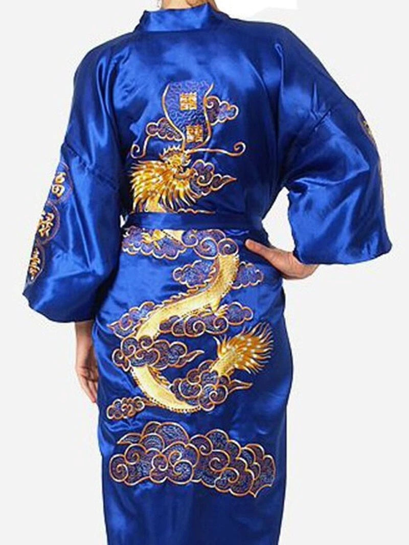 Bathrobe Men Satin Silk Robe Embroidery Dragon Kimono Sleepwear Fashion Style