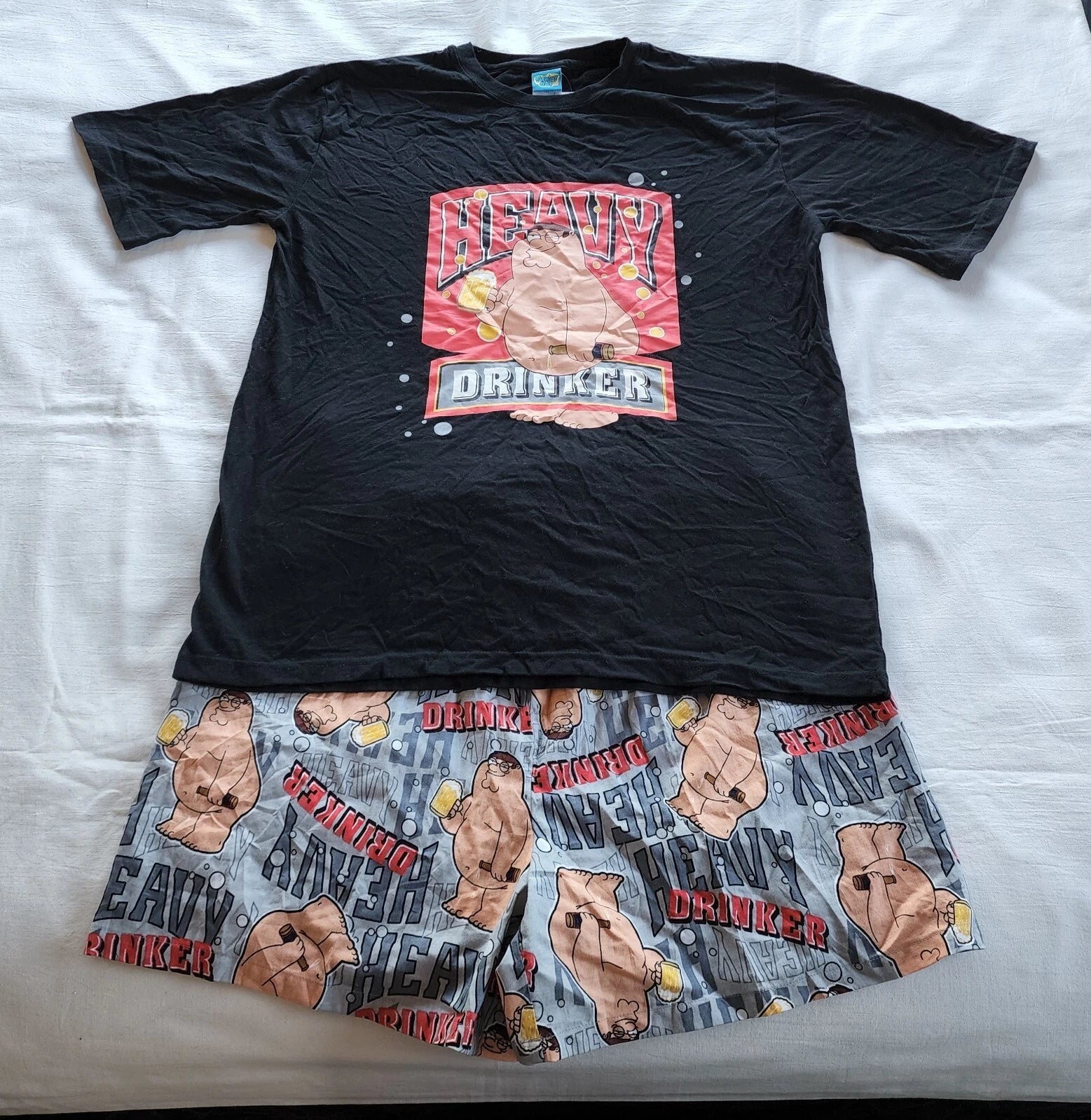Family Guy Mens Peter Griffin Black Grey Printed 2 Piece Pyjama Set Size M New