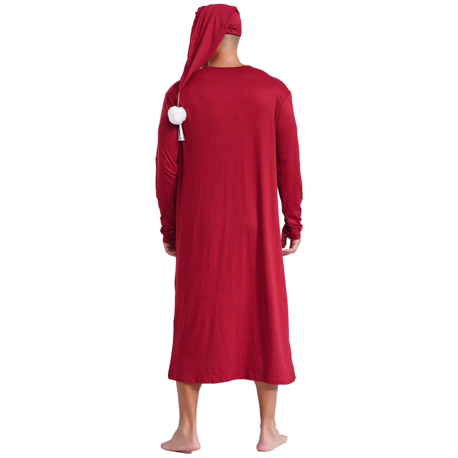Men's Sissy Nightwear Loose Striped Robe Long Sleeve Nightshirt Cap Pajama Sets