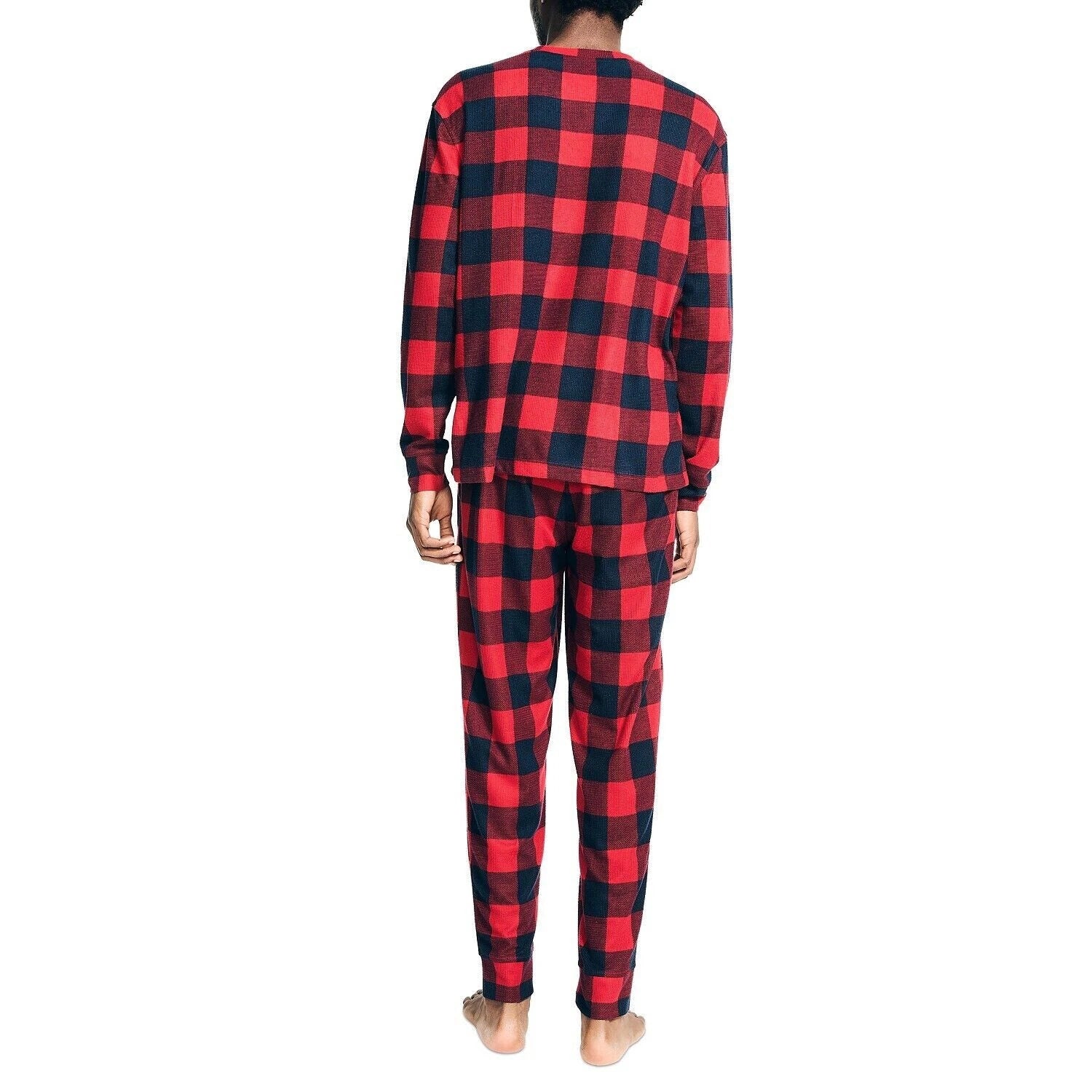 Nautica Men's Waffle Buffalo Plaid Pajama Pant Set, Red Large