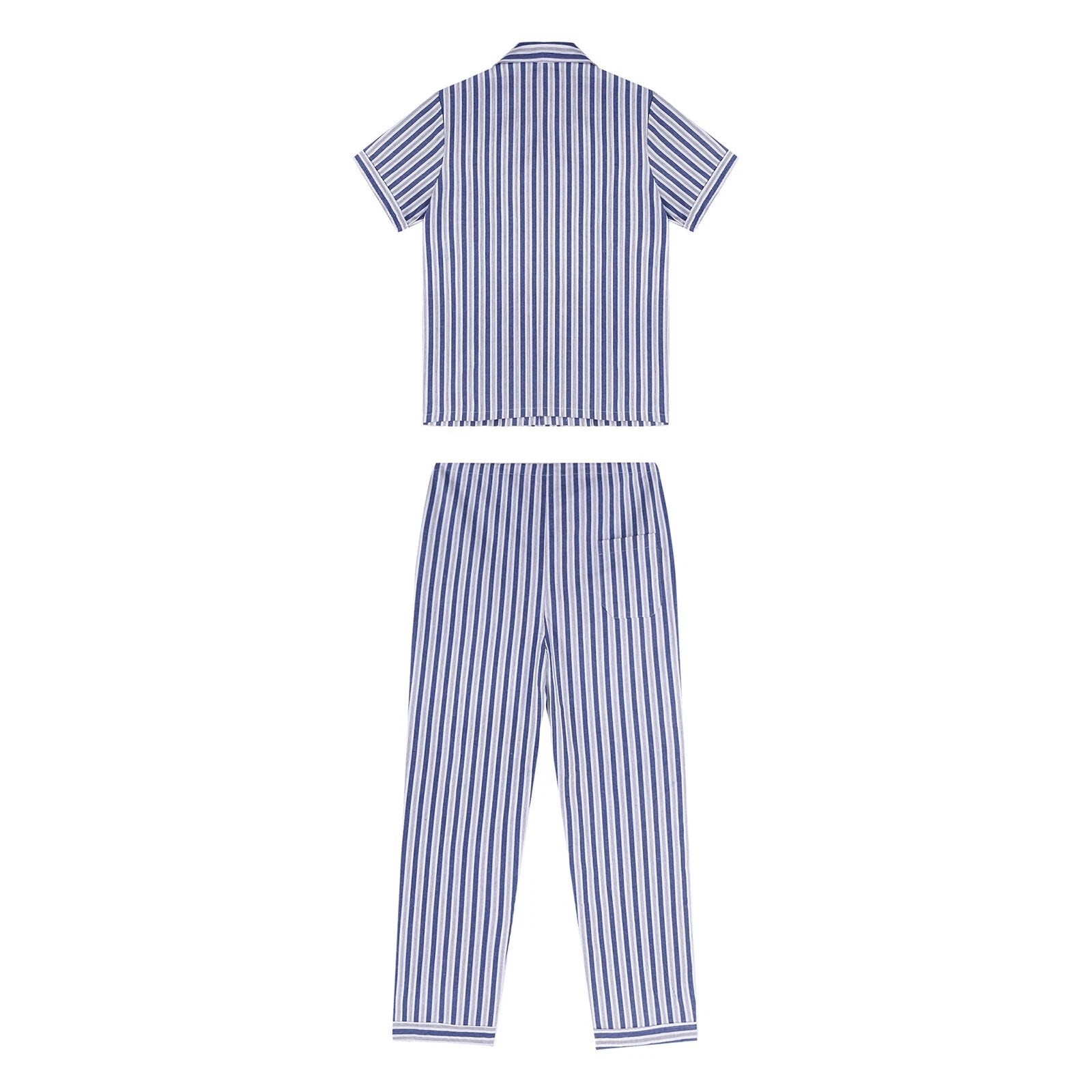 Mens Pajama Set Button Down Sleepwear Shirt Homewear Striped Nightgown Pockets