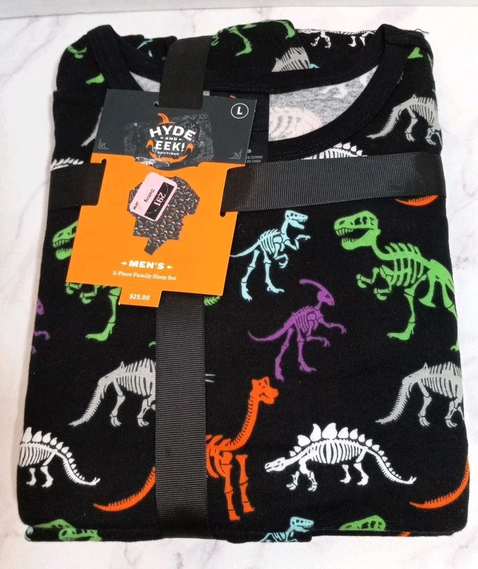 Hyde & Eek Men's 2 Piece Sleep Set Halloween Black With Dinosaurs Size Large NWT