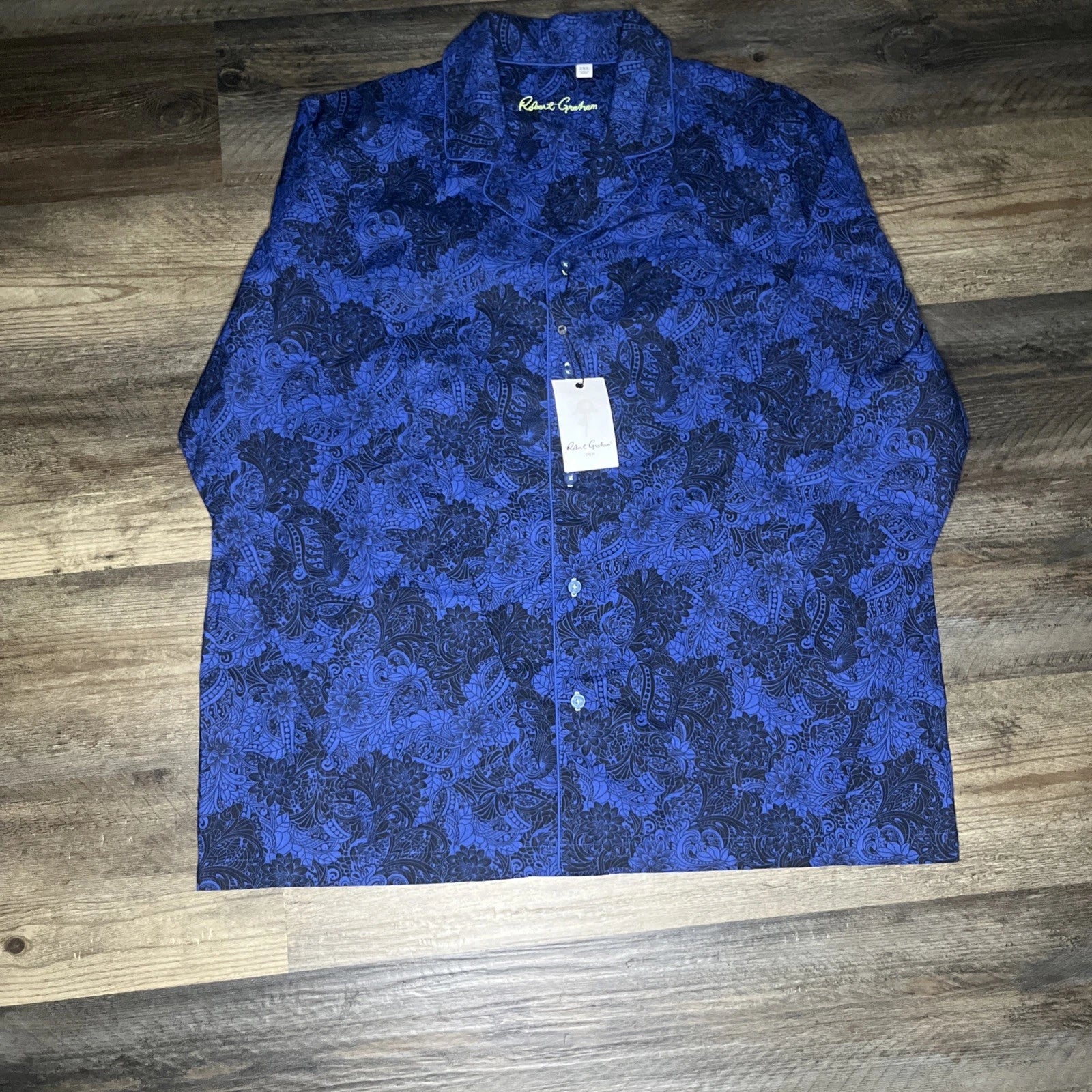 NWT Robert Graham Men's Loungewear Pajama 2Pc Blue Black Floral Paisley 2XL