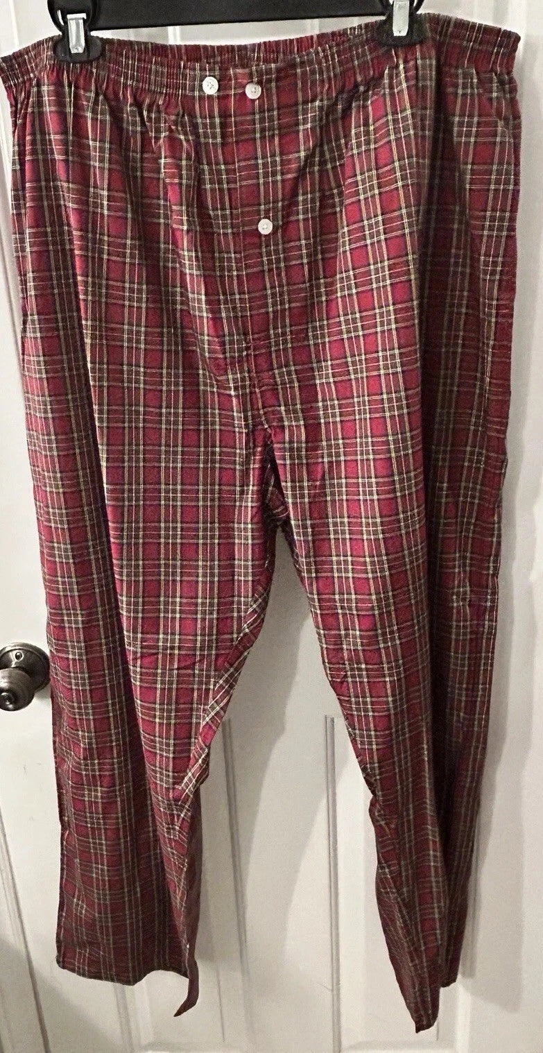 Hanes Men's Size XL Woven Cotton Blend Red Plaid Pajama Set NEW