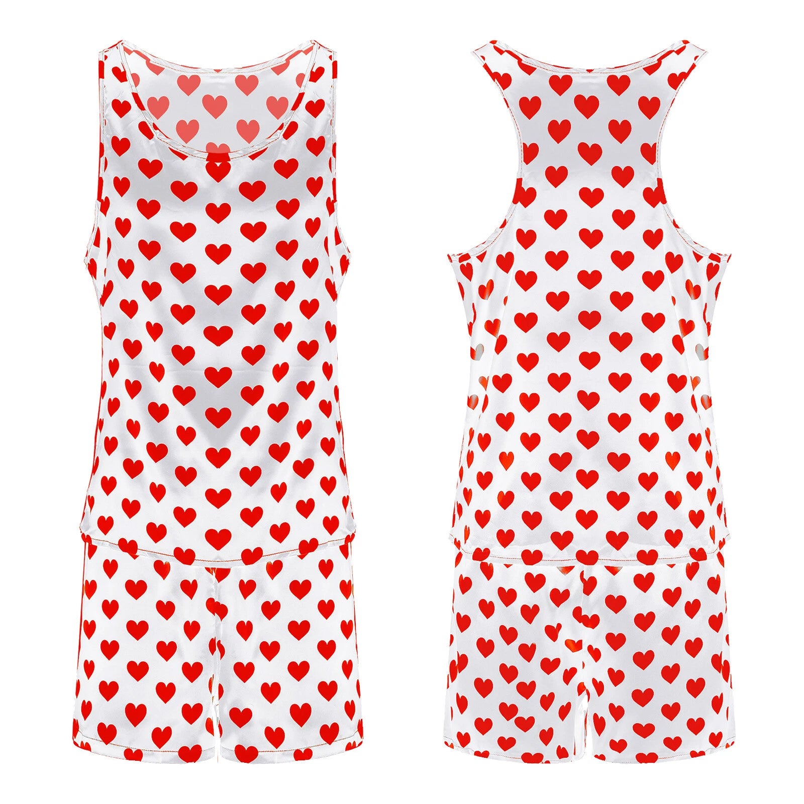 Mens Satin Pajamas Set Sleeveless Tank Top with Shorts Sleepwear Nightwear