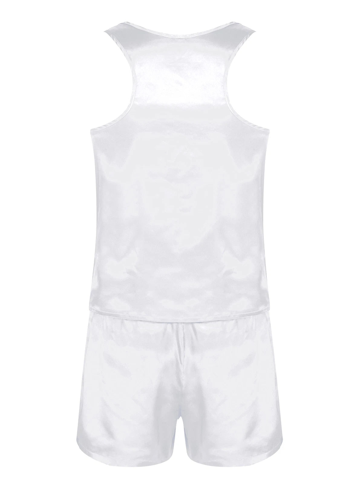 Mens Satin Pajamas Set Lounge Shorts Tank Top Silk Shirt Sleepwear Nightwear